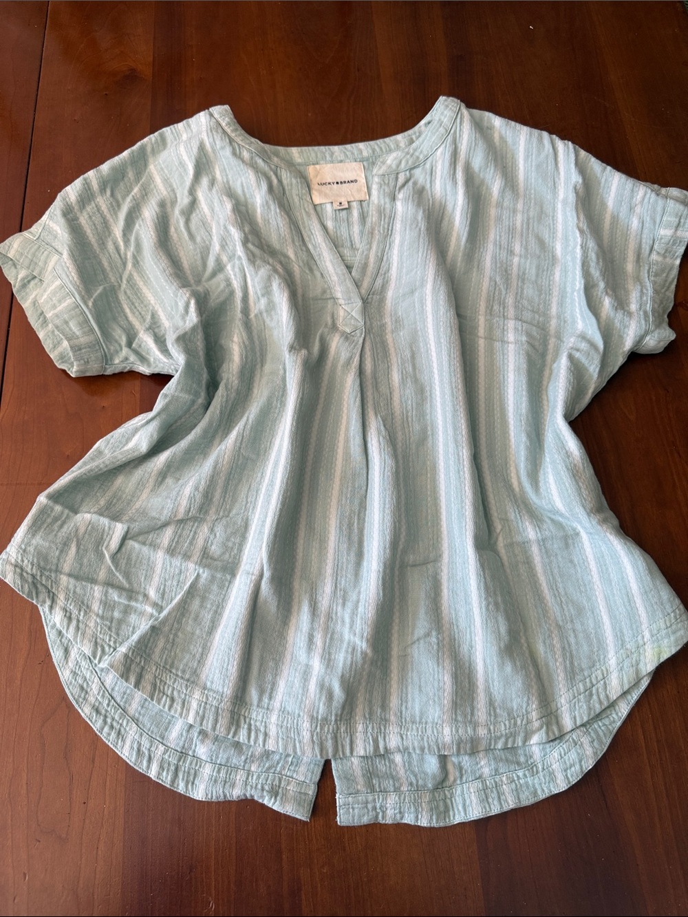 Lucky Brand Pale Blue Striped V-Neck Tunic